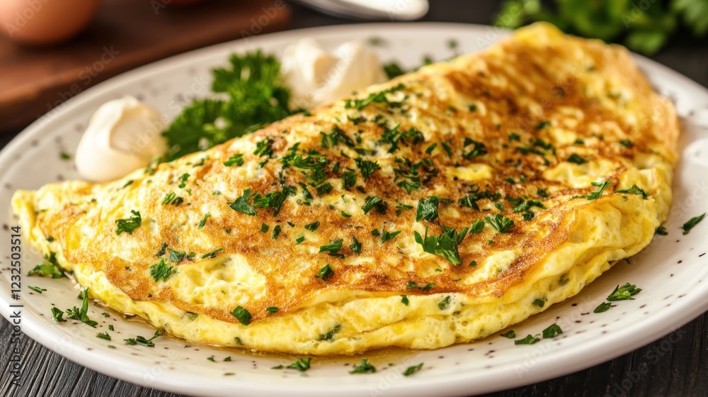 Delicious Golden Omelette with Fresh Parsley Garnish Delicious Golden Omelette with Fresh Parsley Garnish