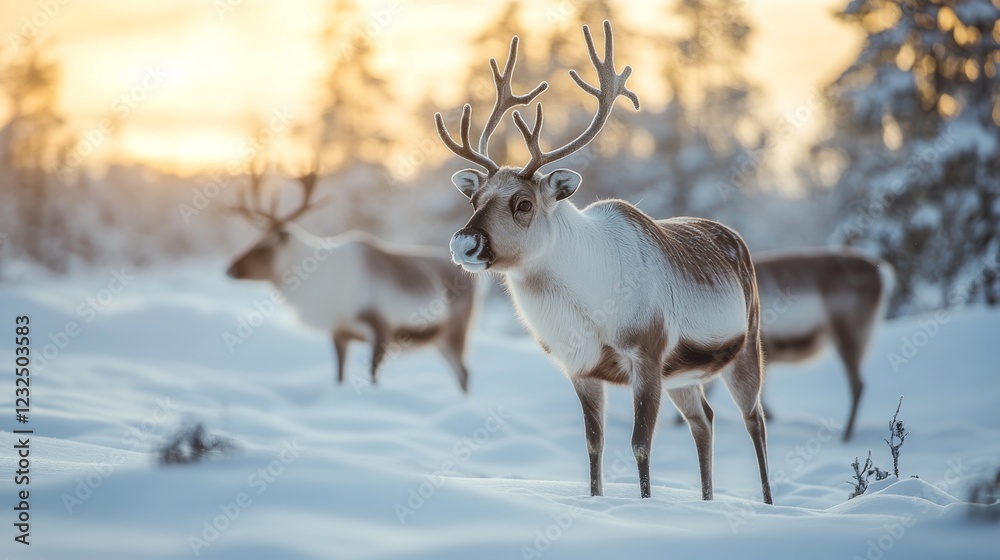 Reindeer in Lapland, Finland, on a cold winter day Reindeer in Lapland, Finland, on a cold winter day