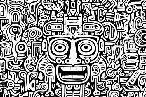 Happy Aztec doodle face mask background