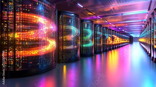 Highlighting vibrant data servers in a futuristic digital environment photo