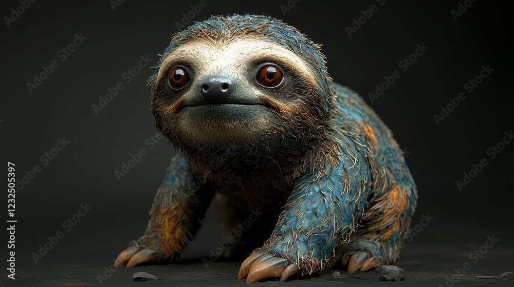 Fototapeta premium Full Body View of a Sloth in a Balanced Environment with a Smooth Gait and Attractive Smile