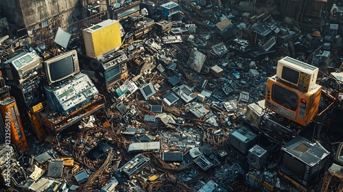 Electronic Waste Graveyard Of Obsolete Devices And Discarded Technologies In Urban Area.