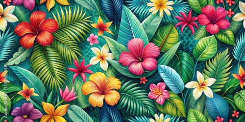 Wallpaper Mural Bright colorful tropical seamless background with leaves and flowers , texture , botanical,  texture , botanical Torontodigital.ca