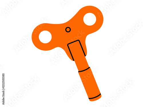 Hand drawn cute cartoon illustration winding key. Flat vector winder sticker doodle. Protection or access icon. Мechanism start tool. Start of project. Control or dependence. Take control. Isolated.