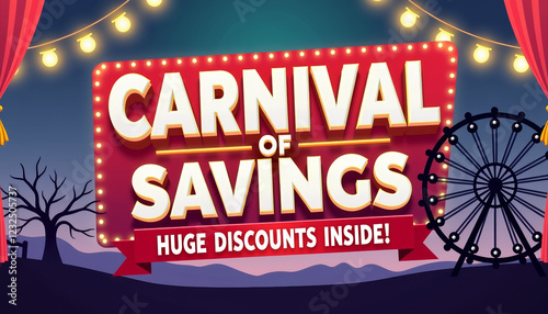 Vibrant Festival-Inspired Sale Banner with Carnival of Savings and Huge Discounts