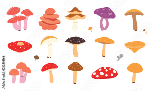 Mushroom flat Illustration Icons set, mushroom Vector Art Illustration Clipart. set of mushroom Illustration bundle