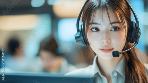 コールセンターで働く若い日本人女性