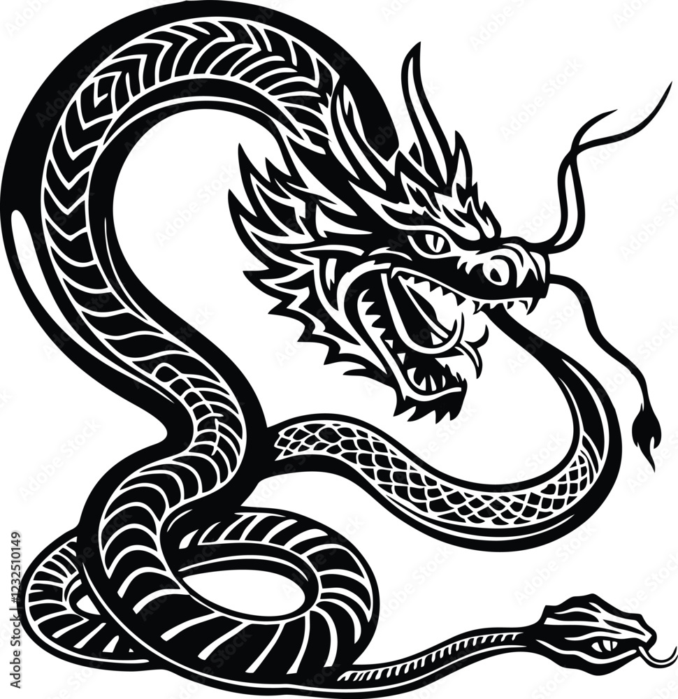 dragon snake Chinese New Year mascot logo design concept line vector illustration white background dragon snake Chinese New Year mascot logo design concept line vector illustration white background
