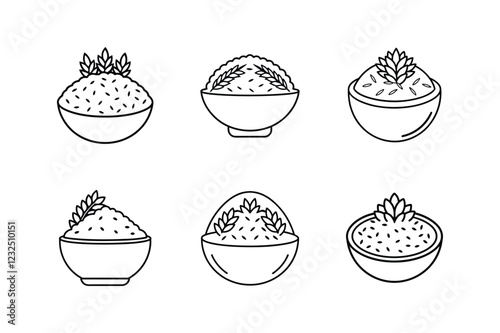 rice icon line art vector illustration