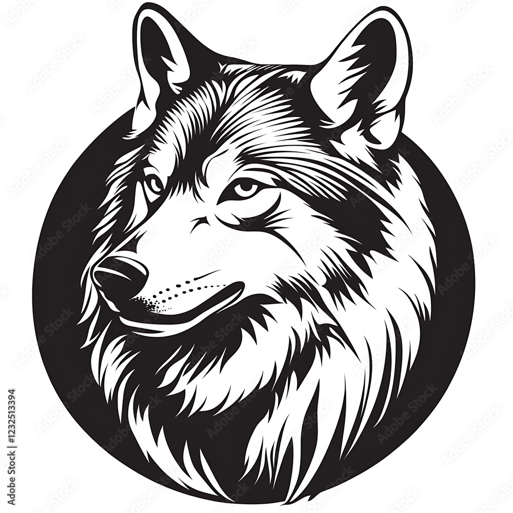 Obraz premium Wolf head graphic, stylized portrait, black and white
