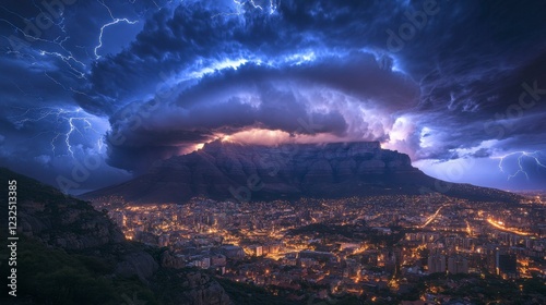 Aerial clouds captured during a thunderstorm, with lightning illuminating the dark sky