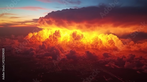 Aerial clouds glowing orange and pink during a dramatic sunset