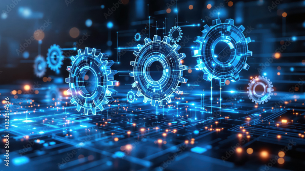 Futuristic Engineering Concept Displaying Digital Mechanisms and Data Flow Systems Futuristic Engineering Concept Displaying Digital Mechanisms and Data Flow Systems