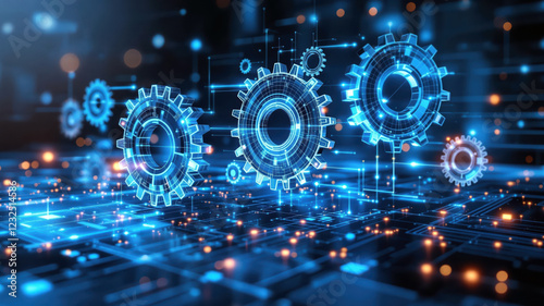 Wallpaper Mural Futuristic Engineering Concept Displaying Digital Mechanisms and Data Flow Systems Torontodigital.ca