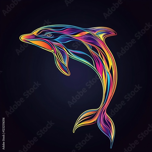 Colorful abstract dolphin graphic art, vibrant lines, ocean animal, digital illustration, for print or web photo