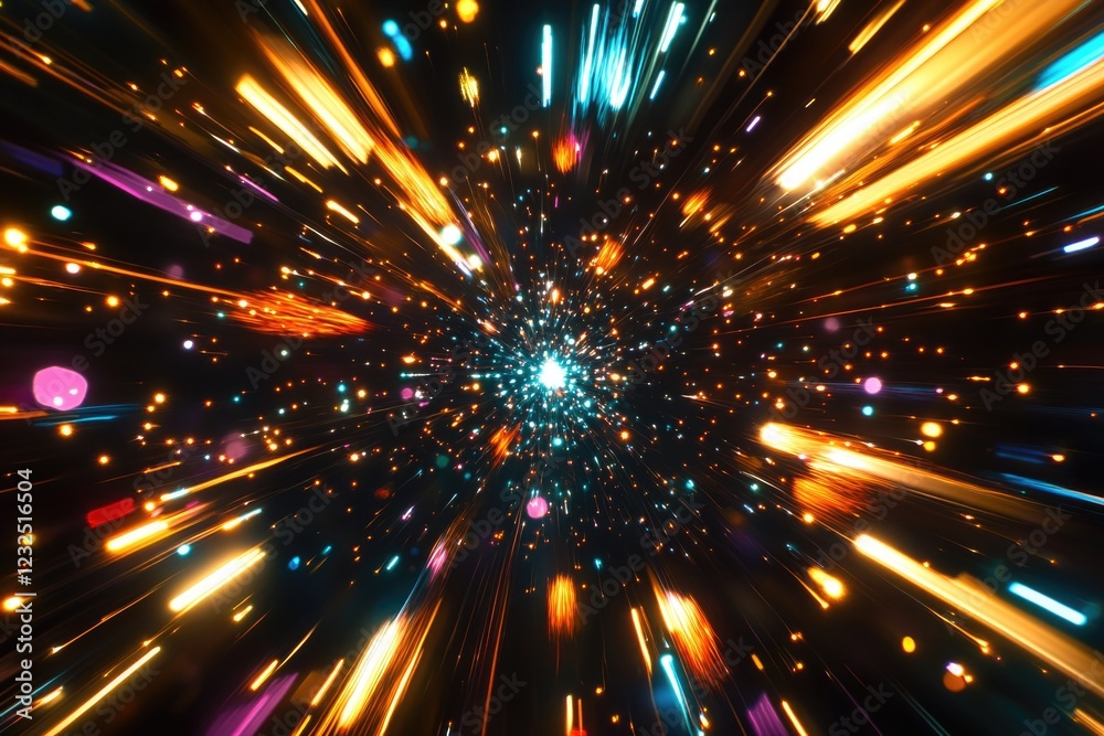 Naklejka premium Cosmic Explosion - Abstract Star Field with Lights and Colors