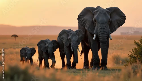 Obraz Elephant Family Walking Savannah