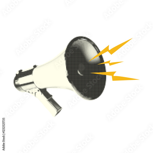 Halftone megaphone for creating collages. Vector.