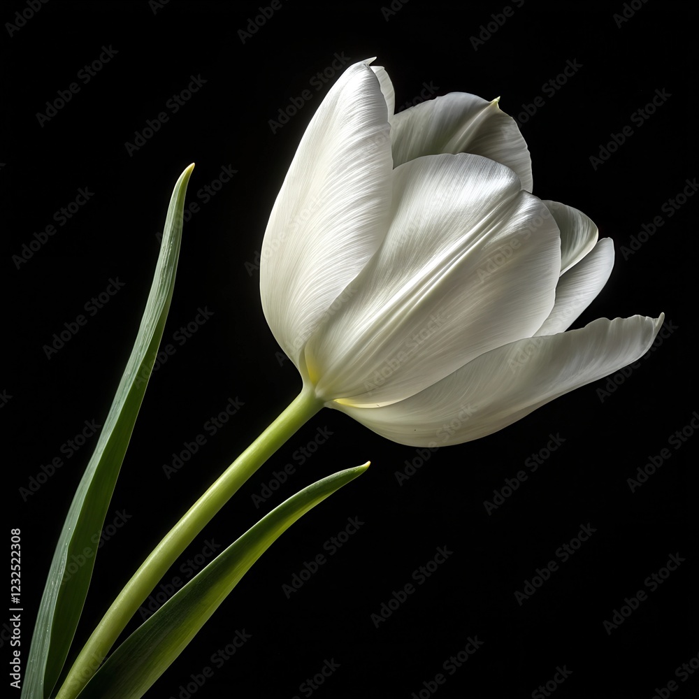 Obraz premium Modern floral still life with a single white flower and dramatic lighting.