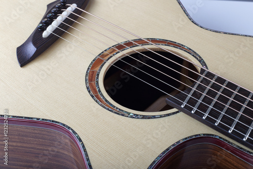 Musical instrument - Closeup fragment cutaway acoustic guitar
