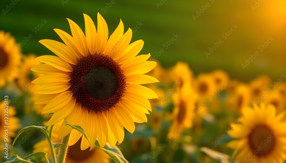 Obraz premium a large sunflower in a field of sunflowers
