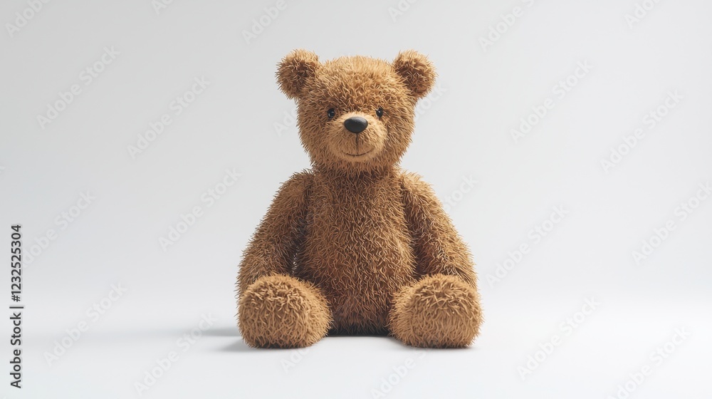 Obraz premium Cute teddy bear isolated on light background. Retro fluffy soft stuffed toy. Valentine day symbol