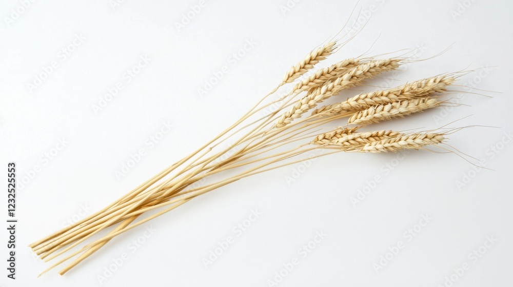 Dried wheat stalks arranged elegantly on a light backdrop for decorative purposes or agricultural displays Dried wheat stalks arranged elegantly on a light backdrop for decorative purposes or agricultural displays
