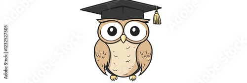 Cute owl wearing graduation cap symbolizes achievement and education in a playful cartoon design for schools or events. Generative AI