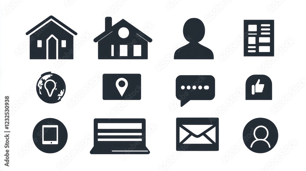 Contact us icons; web, mobile, location, communication Contact us icons; web, mobile, location, communication