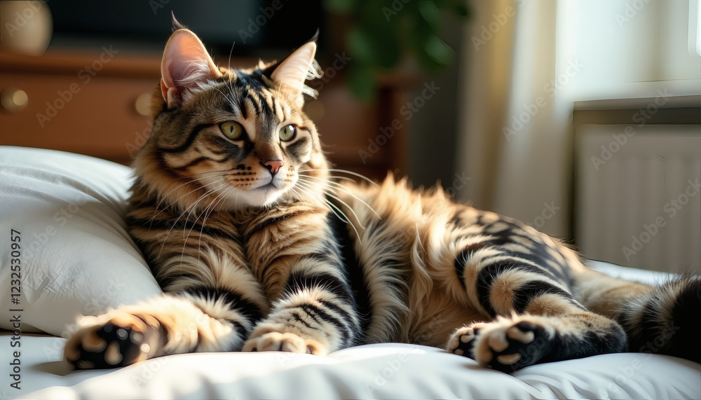 Naklejka premium Cat Lounging at Home Stylish Lifestyle