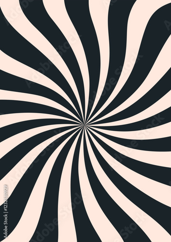 Abstract retro background with wavy sunburst pattern. Groovy twisted psychedelic waves. Trendy twisted funky vector texture in abstract y2k style. Vector graphic for posters and art prints