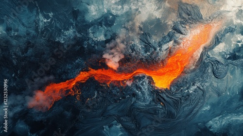 Wallpaper Mural Aerial view of an active volcano with dramatic steam plumes and a vivid red lava pool Torontodigital.ca