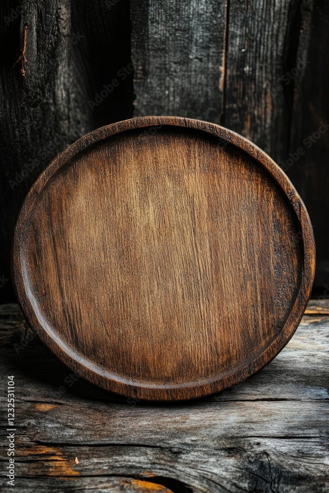 Wooden Plate on Rustic Surface Wooden Plate on Rustic Surface
