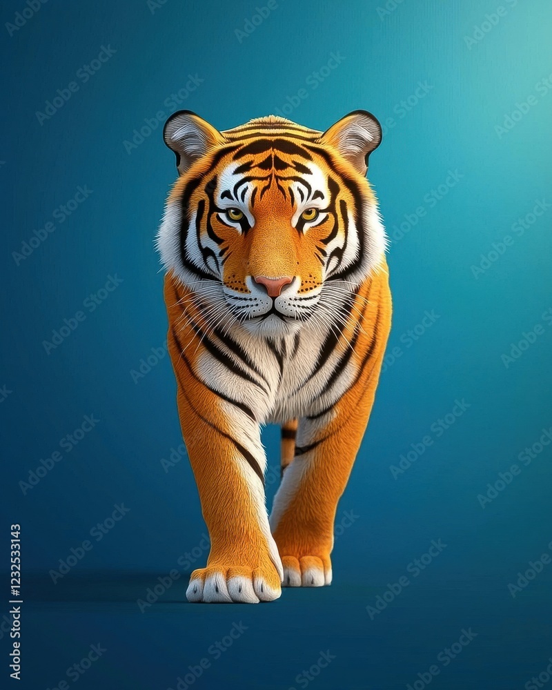 Obraz premium Blue Tiger Statue Media Concept Photography Ideas on a Vibrant Blue Background