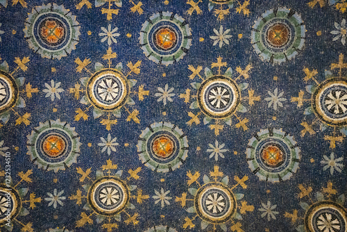 Ancient Byzantine Mosaic with Geometric Patterns
