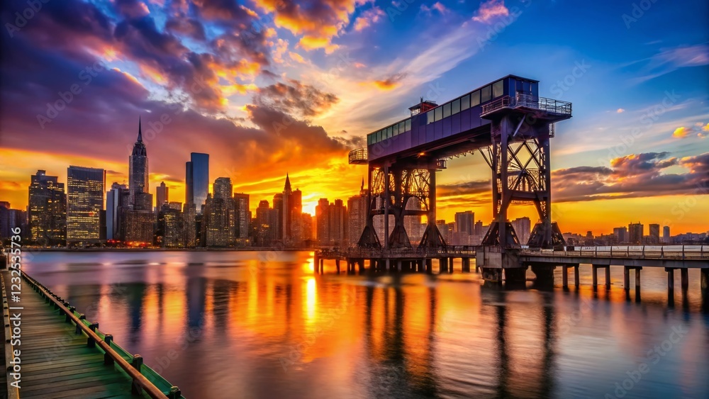 Gantry State Park Pier Silhouette, Long Island City, NYC Skyline Sunset Gantry State Park Pier Silhouette, Long Island City, NYC Skyline Sunset