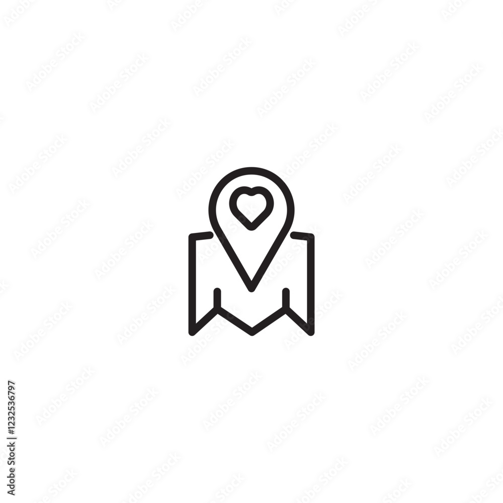 Heart location icon. Map pin with heart inside. Minimalist heart location. Heart location icon. Map pin with heart inside. Minimalist heart location.