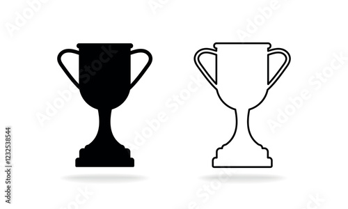 Silhouette of cup for the first place. Glass icons in outline and stroke set of cups flat vector design on white background.