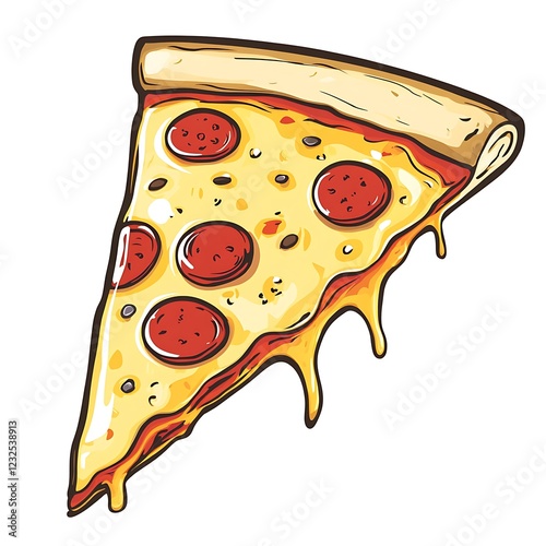 Cartoon pizza slice with dripping cheese photo