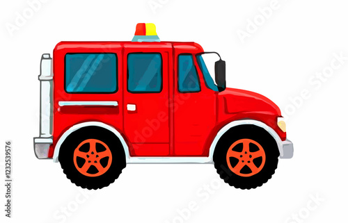 Vintage fire truck, cartoon, animation
