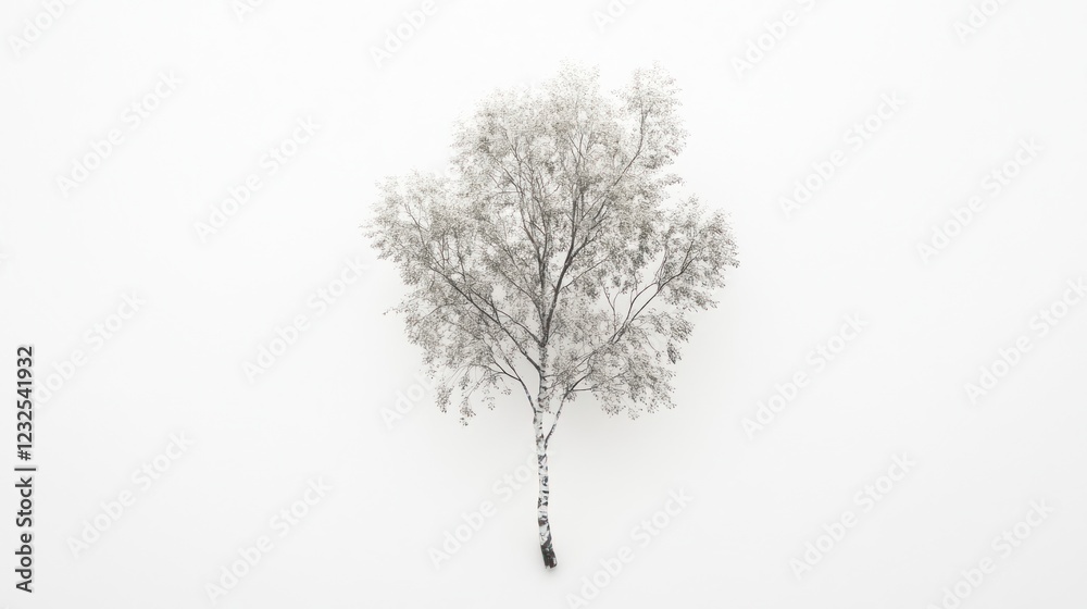 Obraz premium Snowy birch tree winter fog minimalist background