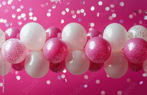 Decorative balloon arrangement in pink and white for a festive celebration ba...