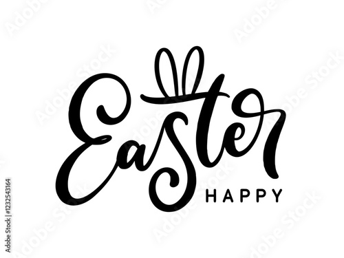 Happy Easter hand drawn calligraphy lettering design. Handwritten brush text composition.