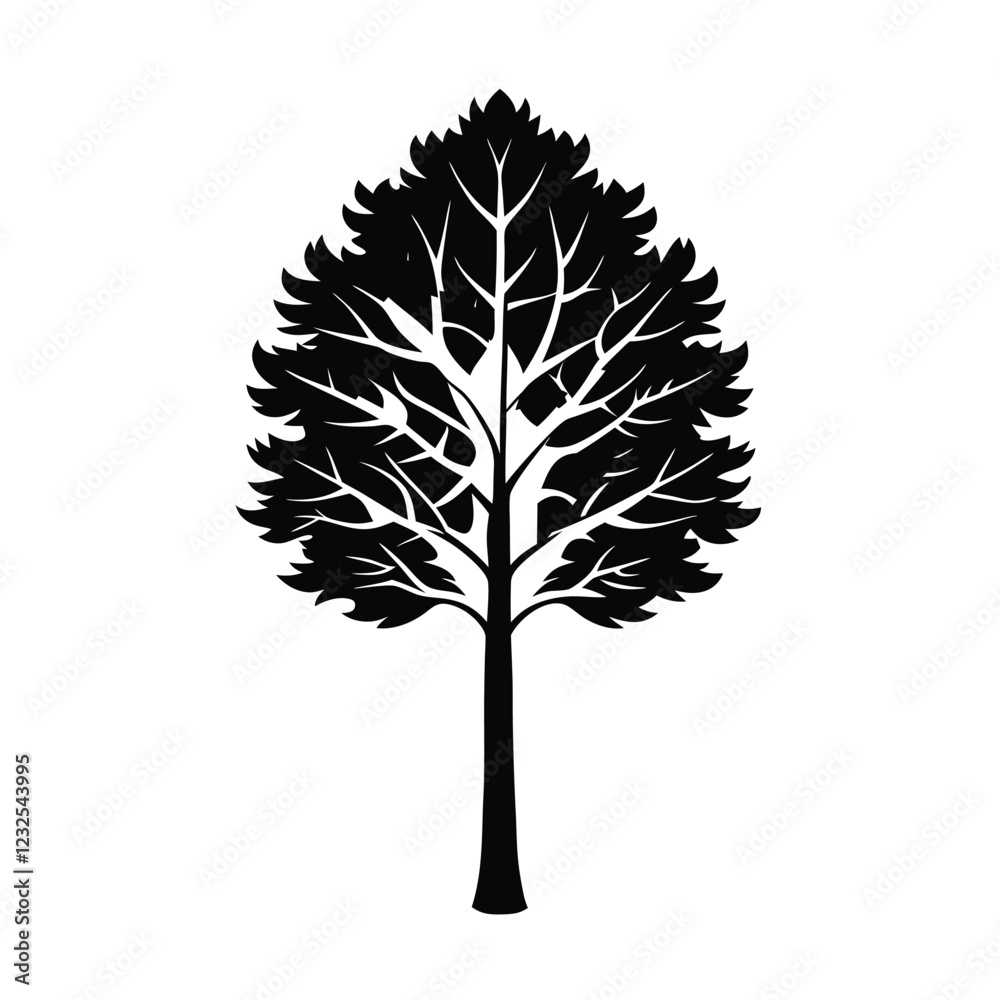 Silhouette of A Bigtooth Aspen tree vector illustration