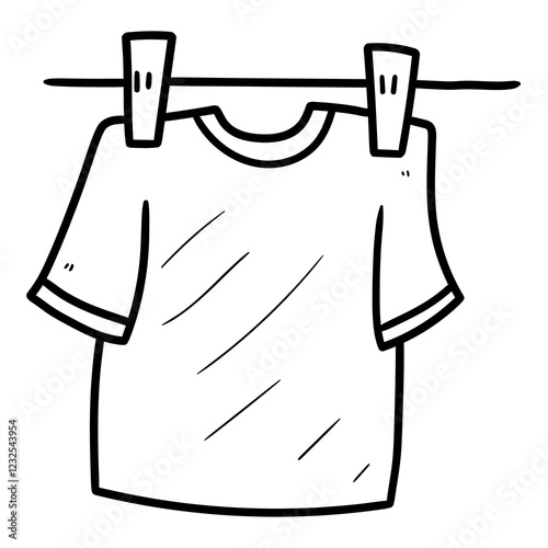 Hand drawn doodle t-shirt on laundry rope on white background.