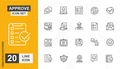 Approve icon set. Data, document, certificate, advice, aspirations and more line icon.