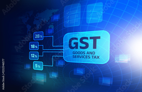 Goods and Services Tax (GST) concept illustration isolated on blue background