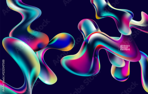 Abstract background of fluid iridescent shape. Elegant colorful wallpaper.