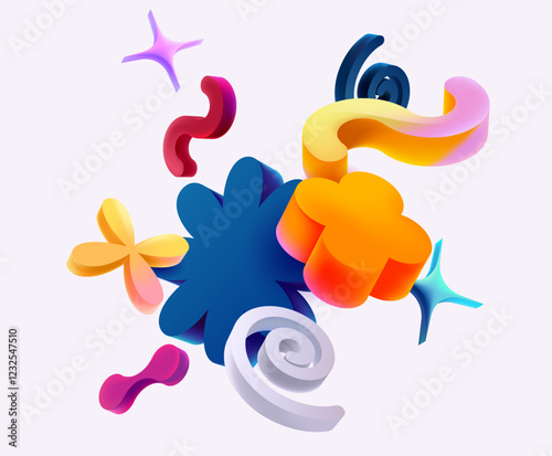 Abstract colorful 3d  shapes. Collection of various plastic elements for design.