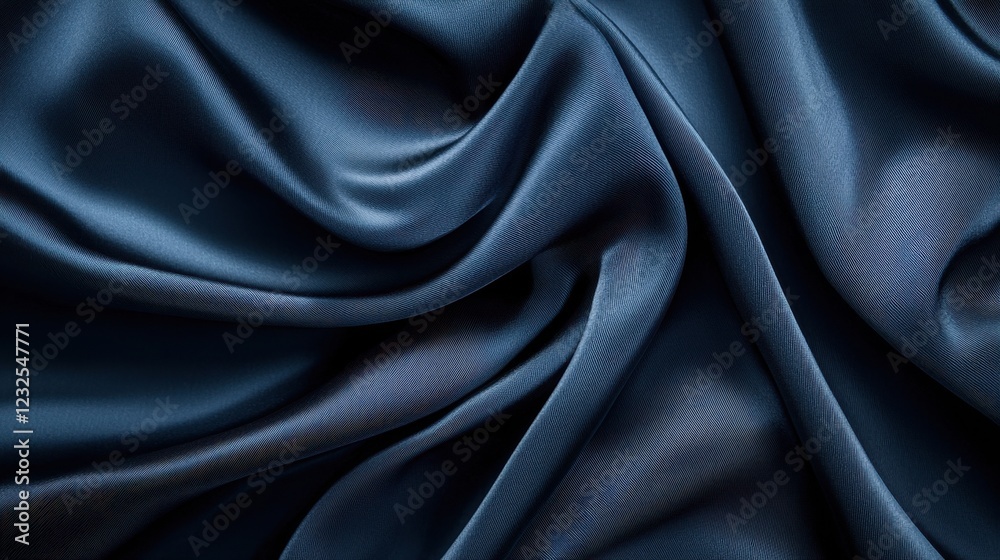 Fototapeta premium Luxurious Deep Blue Satin Fabric with Soft Creases and Smooth Texture